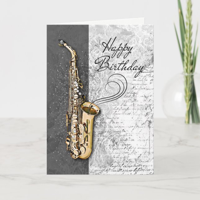 Cool Saxophone Musician Jazz Rock & Roll Birthday  Card (Front)