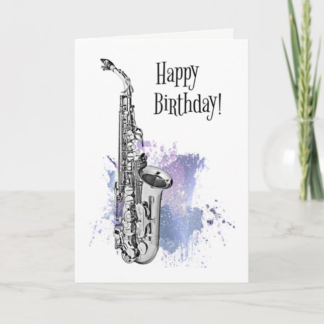 Cool Saxophone Musician Jazz Rock & Roll Birthday  Card (Front)