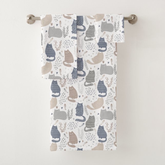 Cool Scandinavian Style Cats Bath Towel Set (Insitu)