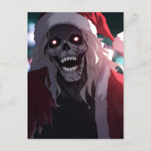 Cool Scary Creepy Skull Santa Claus Xmas Holiday Postcard