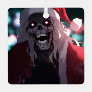 Cool Scary Creepy Skull Santa Claus Xmas Metal Ornament