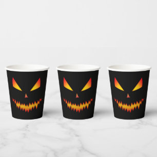 Cool scary Jack O'Lantern face Halloween black Paper Cups