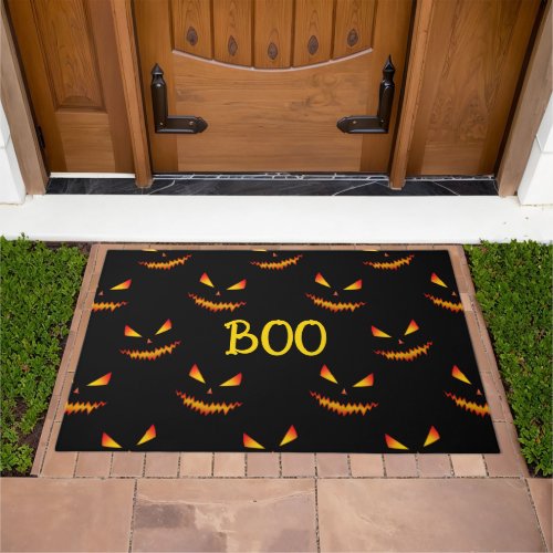 Cool scary Jack OLantern face Halloween Boo Doormat