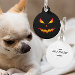 Cool scary Jack O'Lantern face Halloween Customize Pet ID Tag<br><div class="desc">©PLdesign Evil looking orange and yellow burning Pumpkin face with customizable black color. Personalize with your pet name and your information.</div>