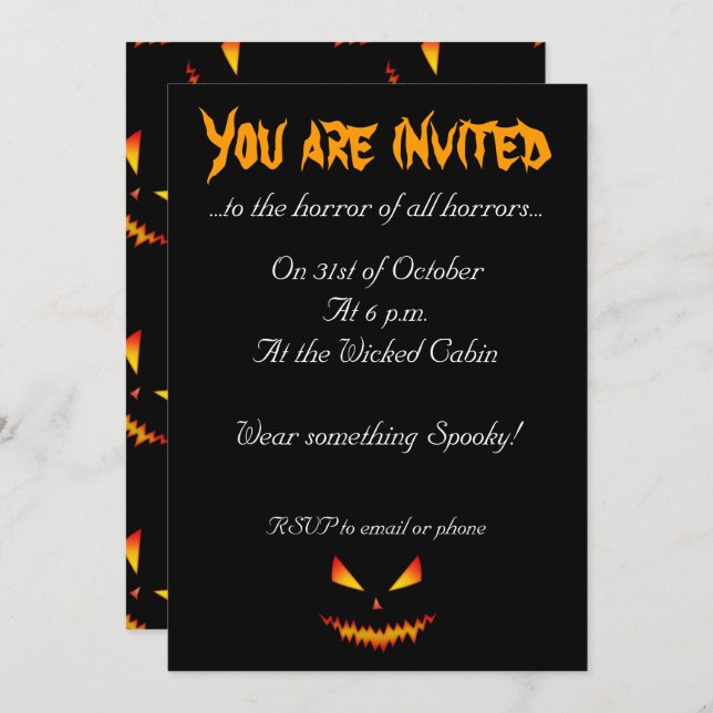 Cool scary Jack O'Lantern face Halloween Invite (Front/Back)