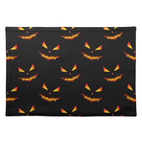 Cool scary Jack OLantern face Halloween pattern Cloth Placemat