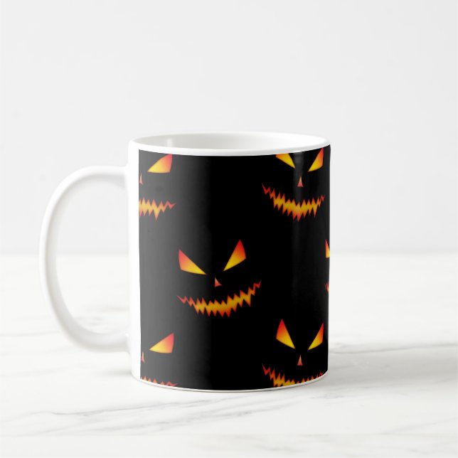 Cool scary Jack O'Lantern face Halloween pattern Coffee Mug (Left)
