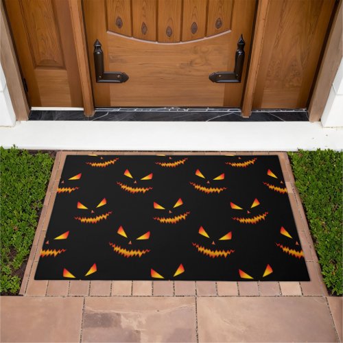 Cool scary Jack OLantern face Halloween pattern Doormat
