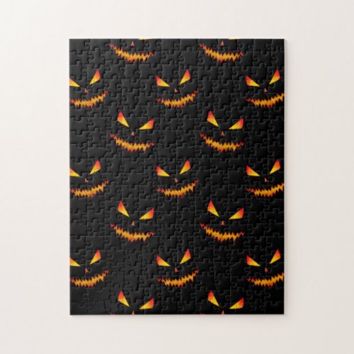 Cool scary Jack OLantern face Halloween pattern Jigsaw Puzzle