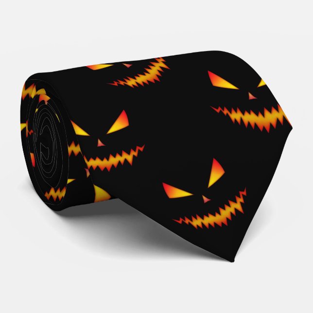 Cool scary Jack O'Lantern face Halloween pattern Neck Tie (Rolled)