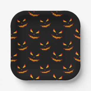 Cool scary Jack O'Lantern face Halloween pattern Paper Plates