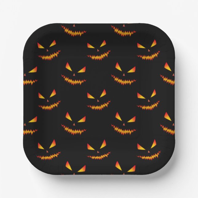 Cool scary Jack O'Lantern face Halloween pattern Paper Plates (Front)