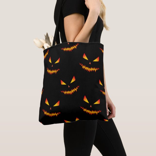 Cool scary Jack O'Lantern face Halloween pattern Tote Bag (Close Up)