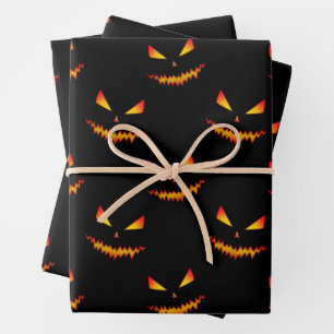 Cool scary Jack O'Lantern face Halloween pattern Wrapping Paper Sheets