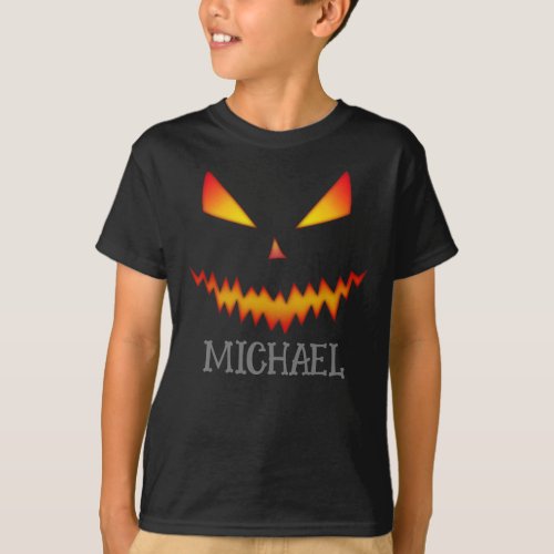 Cool scary Jack OLantern face Halloween Your name T_Shirt
