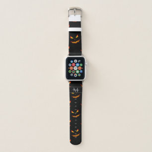 Cool scary Jack O'Lantern Halloween Black Monogram Apple Watch Band