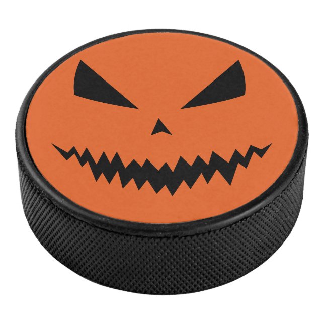 Cool scary Jack O'Lantern Halloween black orange Hockey Puck (3/4)