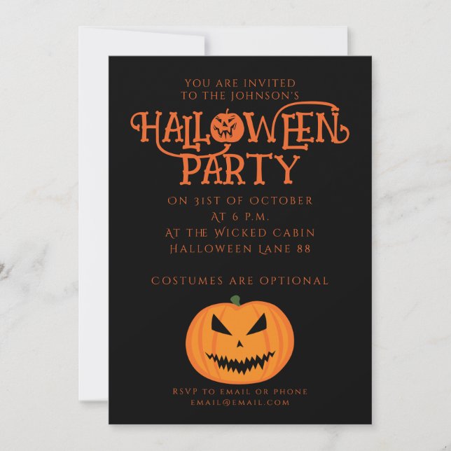 Cool scary Jack O'Lantern Halloween black orange Invitation (Front)