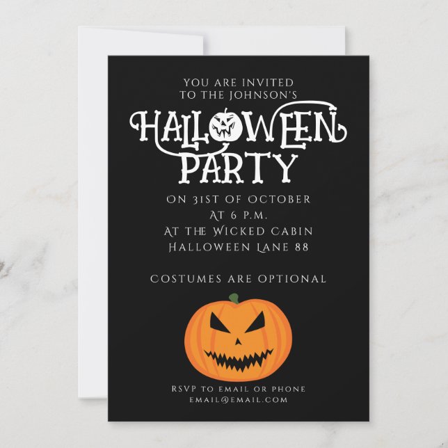 Cool scary Jack O'Lantern Halloween black orange Invitation (Front)