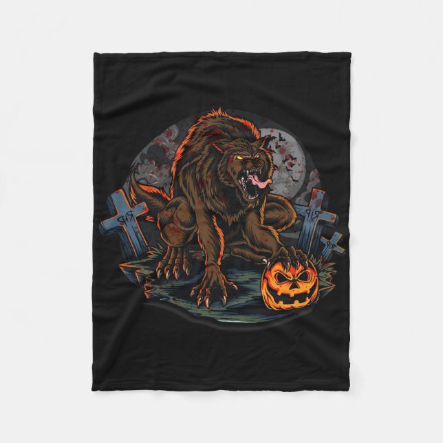 Cool Scary Werewolf Halloween Theme  Fleece Blanket (Front)