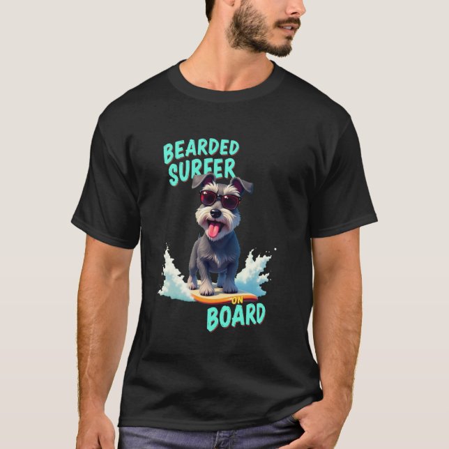 Cool Schnauzer Surfing Dog T-Shirt (Front)