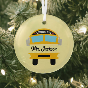 Cool School Bus Driver add name  Glass Ornament