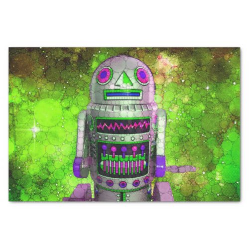 Cool sci fi retro toy robot green galaxy birthday tissue paper