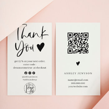 Cool Script Black White Logo Order Thank You Business Card by girly_trend at Zazzle