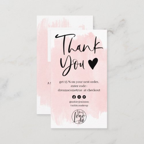Cool script pink brushstroke logo order thank you  business card