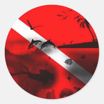 Cool Scuba Diver Flag Classic Round Sticker by Hodge_Retailers at Zazzle