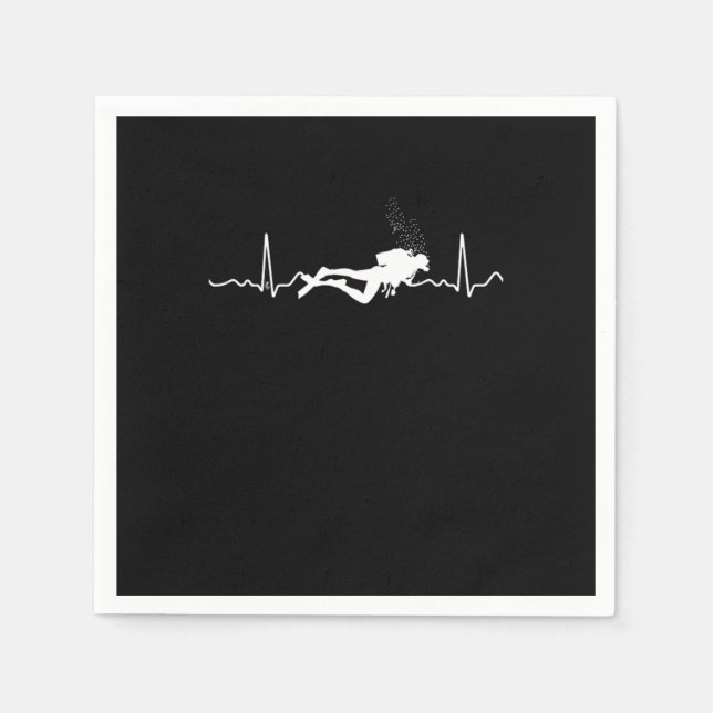 Cool Scuba Diving Diver Heartbeat Graphic  Napkins (Front)