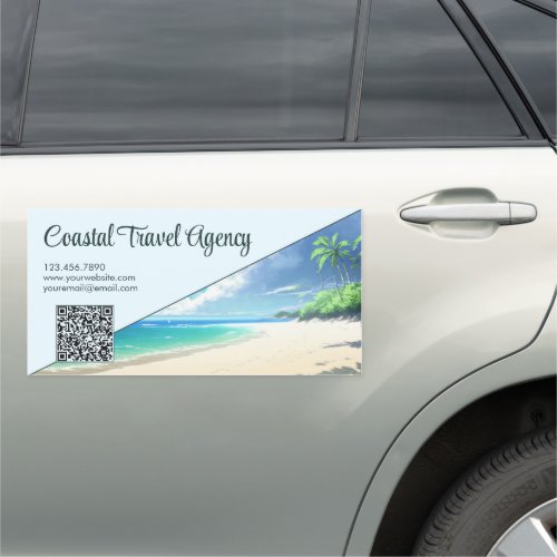 Cool Sea Blue Sandy Beach Tropical QR Code Car Magnet