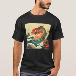 Cool Sea Dragon Illustration Ocean Waves Sunset Wo T-Shirt