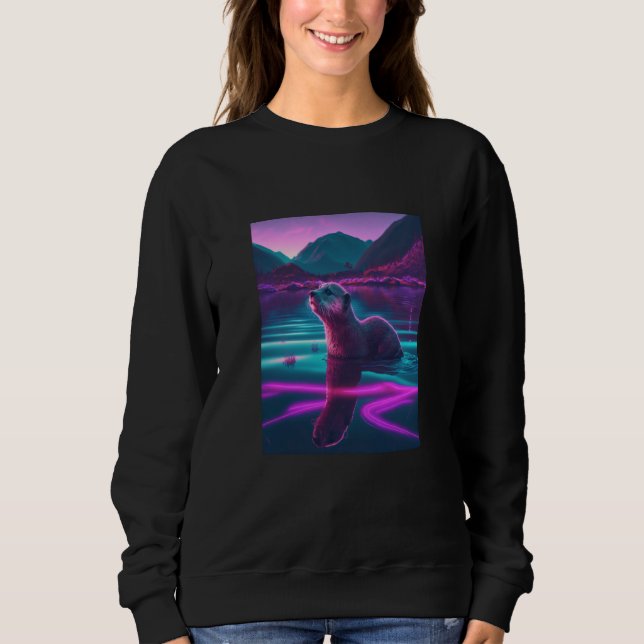Cool Sea Otter Synthwave Wandering Otter  2 Sweatshirt (Front)