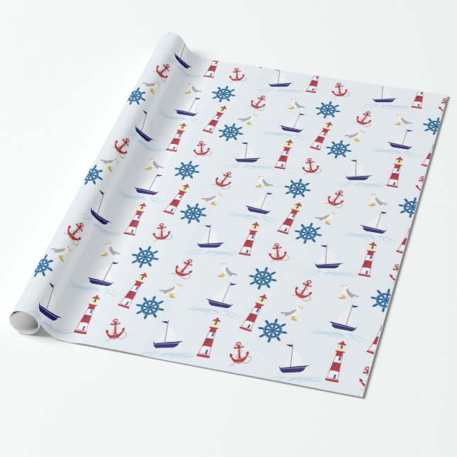 Cool Sea Symbols Wrapping Paper (Unrolled)