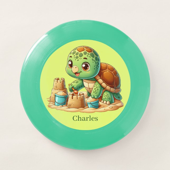 Cool sea turtle add name beach Wham-O frisbee (Front)