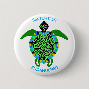 Cool Sea TURTLES - Endangered animal graphic - Button