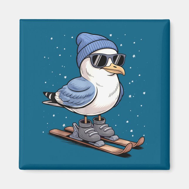 Cool Seagull On Skis - Nordic Winter Seagulls Aprè Magnet (Front)