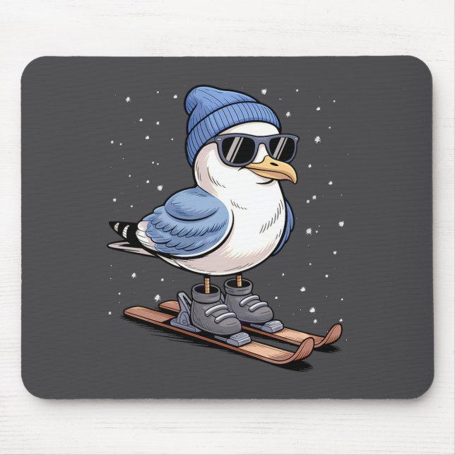 Cool Seagull On Skis - Nordic Winter Seagulls Aprè Mouse Pad (Front)