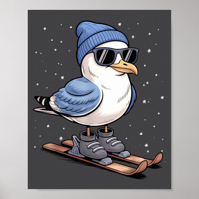 Cool Seagull On Skis - Nordic Winter Seagulls Aprè Poster (Front)