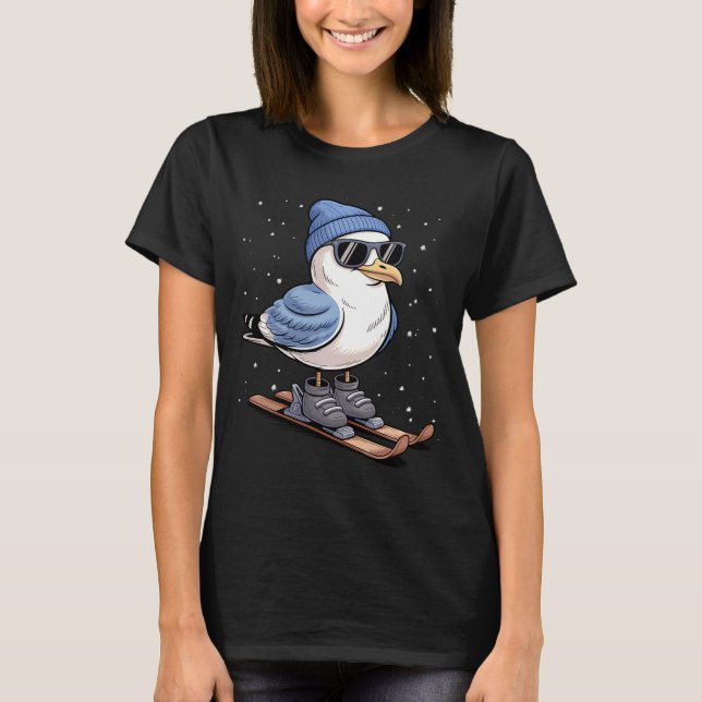 Cool Seagull On Skis - Nordic Winter Seagulls Aprè T-Shirt (Front)
