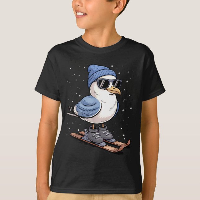 Cool Seagull On Skis - Nordic Winter Seagulls Aprè T-Shirt (Front)