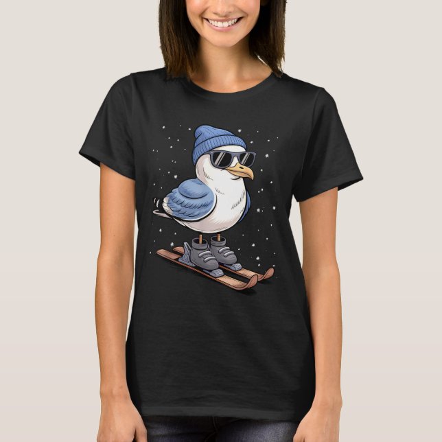 Cool Seagull On Skis - Nordic Winter Seagulls Aprè T-Shirt (Front)
