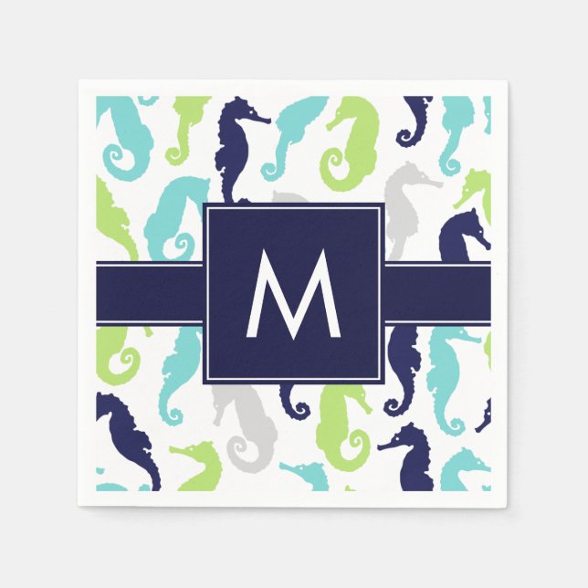 Cool Seahorses Monogrammed Paper Napkins (Front)
