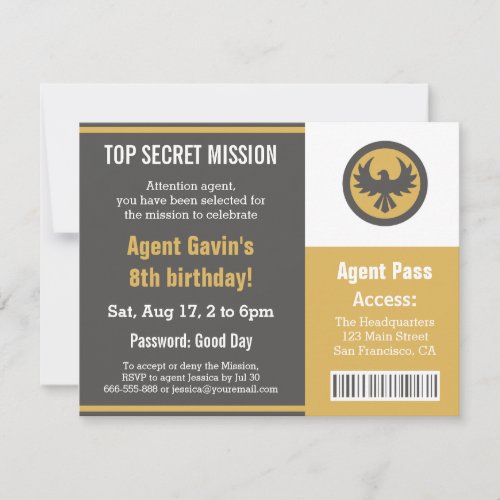 Cool Secret Agent Birthday Party Invitation