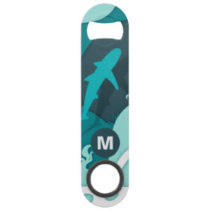 Cool Shark Abstract Art Monogram Bar Key