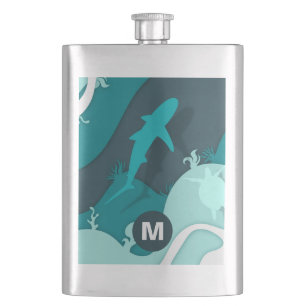 Cool Shark Abstract Art Monogram Flask