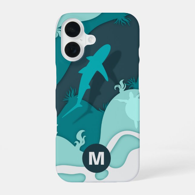 Cool Shark Abstract Art Monogram Iphone Case (Back)