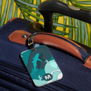Cool Shark Abstract Art Monogram Luggage Tag