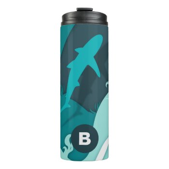 Cool Shark Abstract Art Monogram Thermal Tumbler by beachcafe at Zazzle